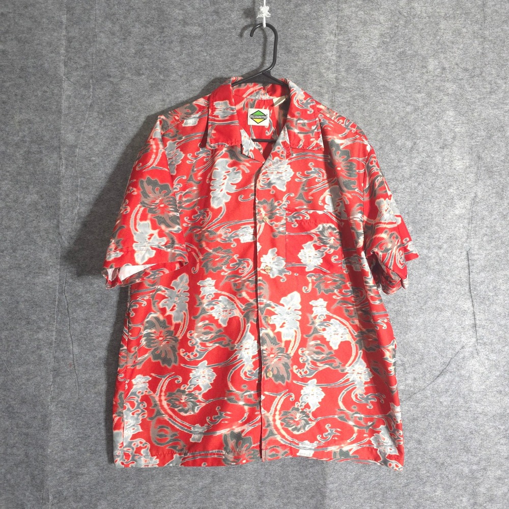 Flipbox Button Up Shirt Mens Large Red Floral Print Short Sleeve Casual Summer